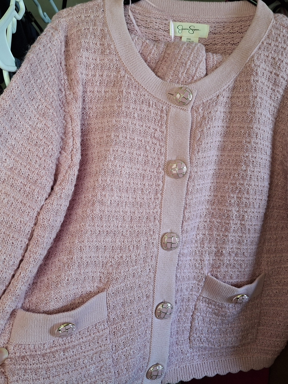 Jessica Simpson Blush Pink Textured Knit Button-Front Cardigan/skirt Set